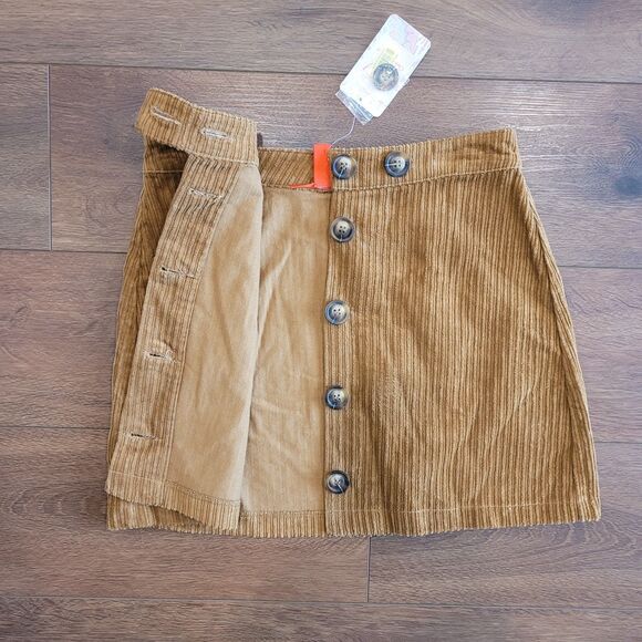 Corduroy Mini Skirt Size S Brown Button Front Unlined Cotton Chelsea & Violet - Picture 4 of 12